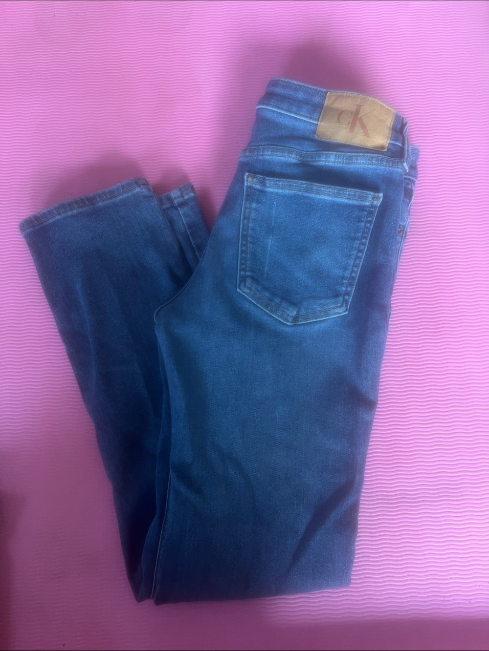 Calvin Klein Blue Denim Jeans with Leather CK Patch